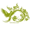 Chinese painting template 03 - Graphic design featuring a bird in flight surrounded by branches and flowers.