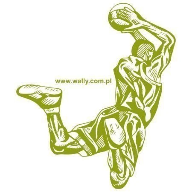 Basketball player painting template 02 - Graphic design featuring a jumping player in a dynamic pose with a ball.