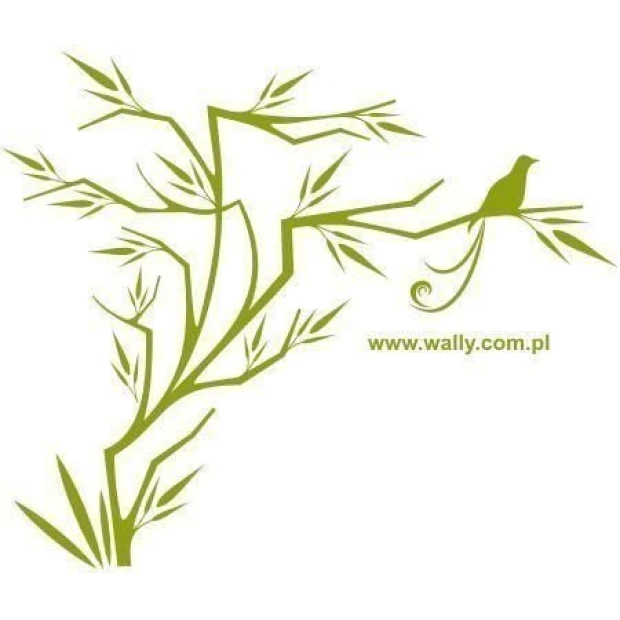 Japanese painting template 10 - Graphic design featuring a branch with leaves and a bird, with dynamic lines.