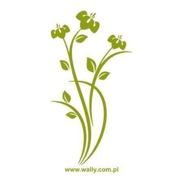 Japanese painting template 69 - Graphic design featuring plant shapes with three flowers and leaves on long stems.