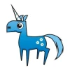 Colorful sticker featuring a blue unicorn with flowers, perfect for a cozy room.