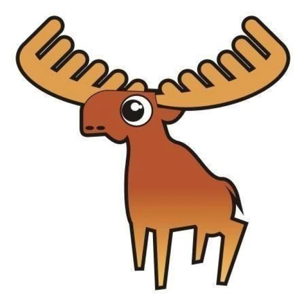 Colorful moose sticker in a children\'s style, perfect for decorating a little explorer\'s room.
