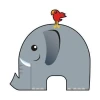 Cheerful sticker featuring a gray elephant and a red bird, perfect for a cozy children\'s room.