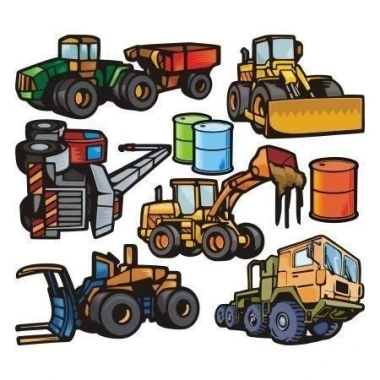 Colorful machine sticker set for kids, perfect for decorating a child\'s room.