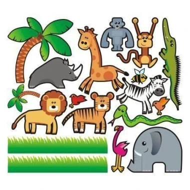 Animal sticker set in cheerful colors, perfect for a child\'s room, adding charm and creativity.