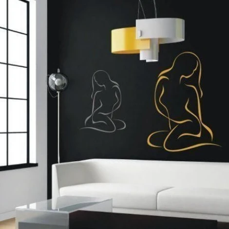 Painting template lady 19 - Living room arrangement. Dark walls with minimalist furniture.