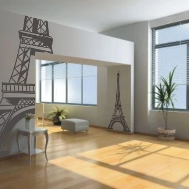 Elegant wall decoration featuring the Eiffel Tower, perfect for a modern space with large windows.