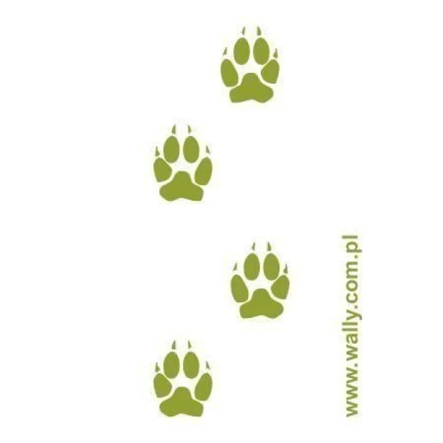 Fresh green dog paw prints on a white background, perfect for brightening up a child\'s room or play area.