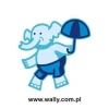 Charming sticker of a blue elephant holding an umbrella, perfect for a child\'s room or creative space.