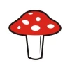 Mushroom sticker - Graphic design. Red mushroom with white spots on a rounded cap.