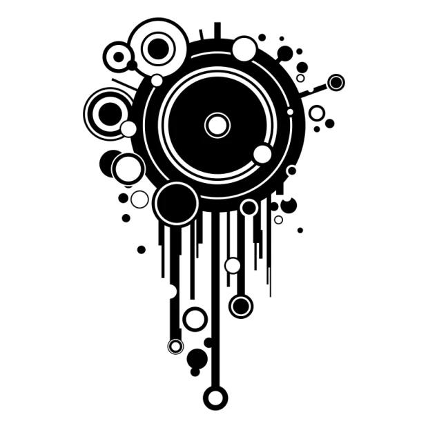 Abstract painting template 1072 - Graphic design featuring circles of various sizes and lines creating a unique composition.