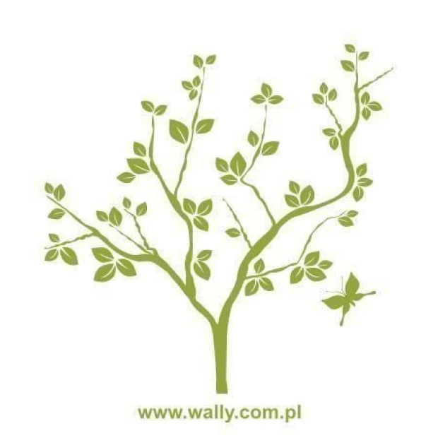 Tree painting template 1035 - Graphic design featuring a tree shape with branches, leaves, and a butterfly on one branch.