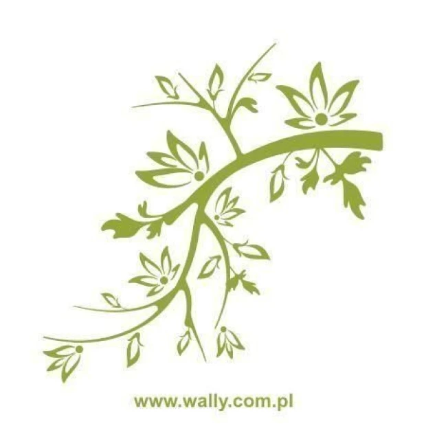 Painting template branch 1027 - Graphic design. Branch shape with leaves and flowers, varied elements arranged.
