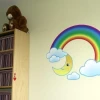 Cheerful rainbow sticker with a smiling moon, perfect for brightening up a child\'s room and bringing joy.