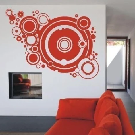 Abstract painting template 1071 - Living room arrangement with light-colored walls and modern orange furniture.