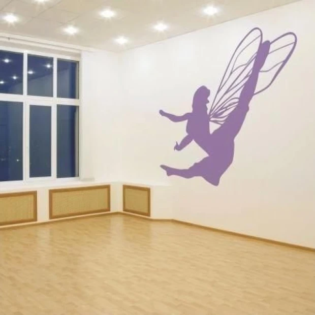 Elf painting stencil in a soft purple shade, perfect for a minimalist children\'s room.