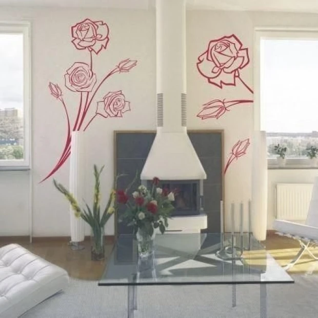 Elegant floral painting template 076 in a modern living room, adding subtle charm and freshness.