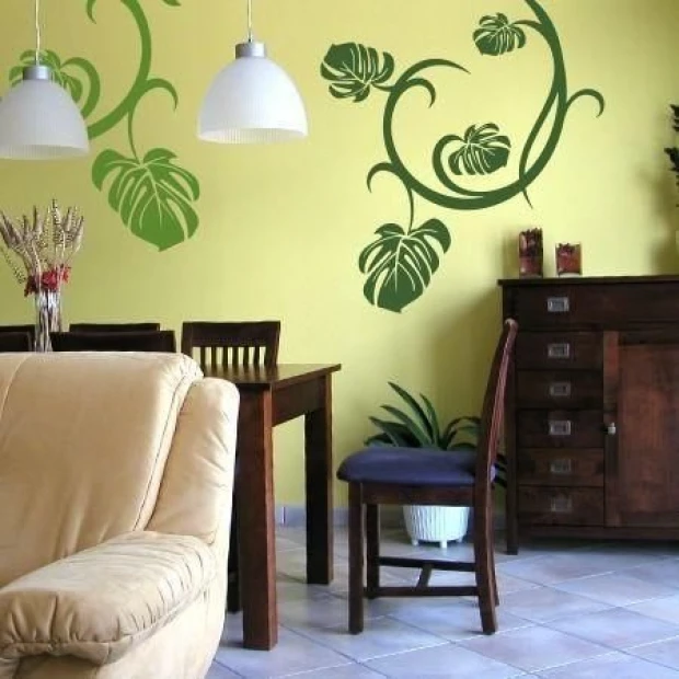 Floral painting stencil 0983 brightens up a cheerful dining room, adding vibrancy to the space.