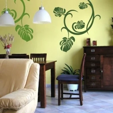 Floral painting stencil 0983 brightens up a cheerful dining room, adding vibrancy to the space.