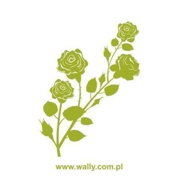 Flower painting template with a graphic design of a branch featuring three roses and leaves.