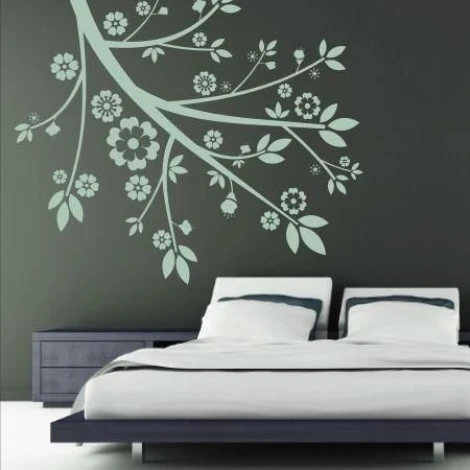 Painting template branch 1028 - Bedroom design. Dark walls with dark wood furniture.