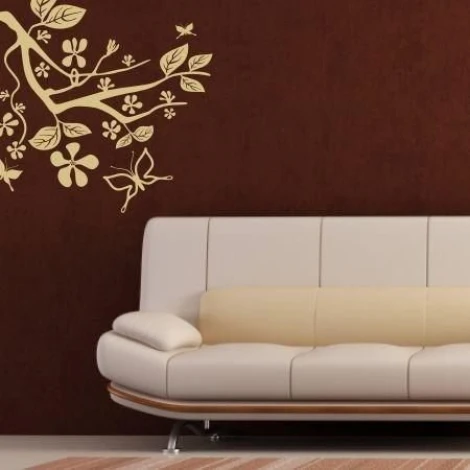 Painting template branch 1033 - Living room arrangement. Dark wall with light sofa and rug.
