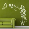 Japanese painting template 40 with delicate flowers and a butterfly, perfect for a fresh, green living room.