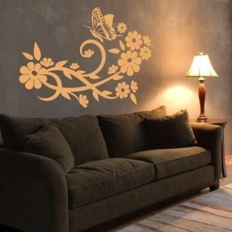 Floral painting template with butterflies, perfect for a cozy living room, adding warmth and charm to any space.
