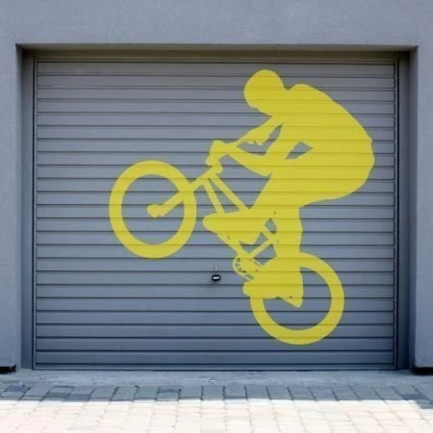 Dynamic cyclist silhouette in vibrant yellow, perfect for a modern garage or youth space.