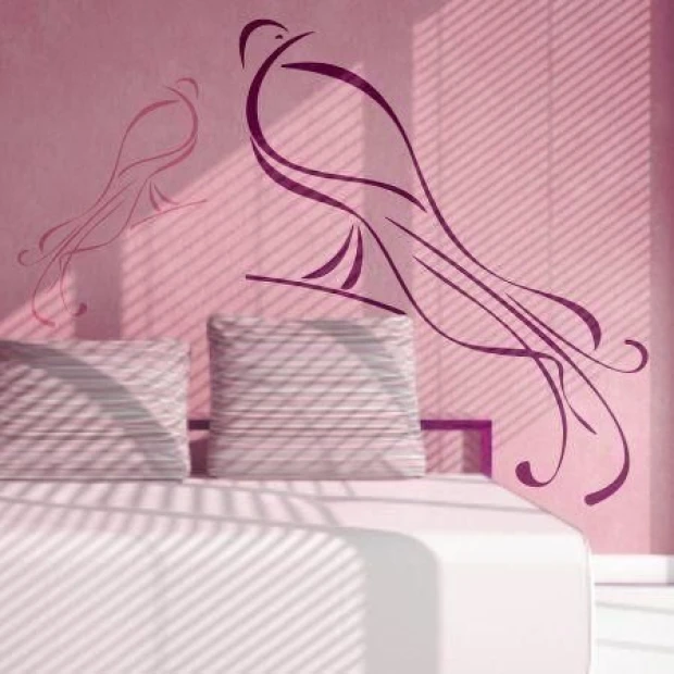 Elegant peacock-shaped painting template, perfect for modern interiors in shades of pink and purple.
