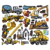 Set of machine stickers 0998 - Graphic design featuring various construction machines like excavators, trucks, and concrete mixers.