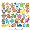 Animal sticker set 1002 - Colorful designs featuring monkeys, lions, fish, and elephants in various styles.