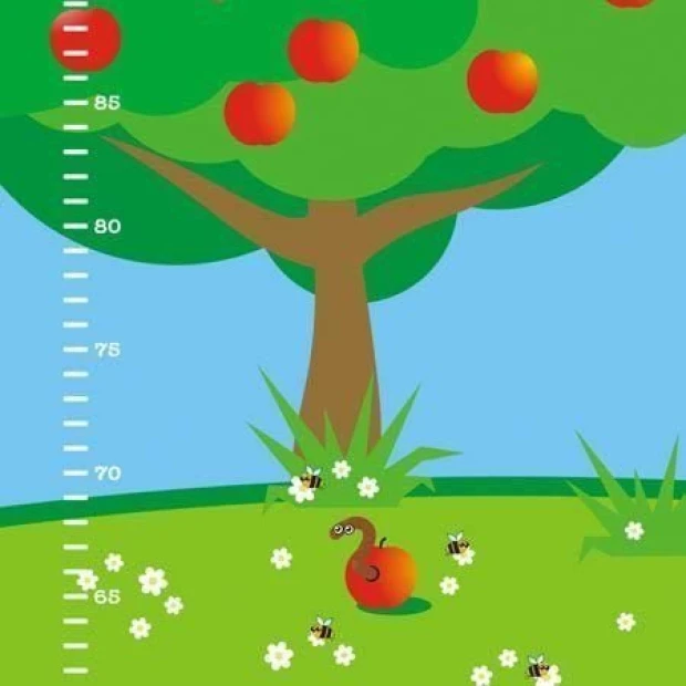 Growth chart sticker 1141 - Graphic design featuring a tree with red apples on a green background and snakes in the grass.