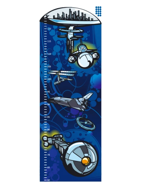 Height chart sticker 1143 - Features graphic design with spaceships and futuristic elements.