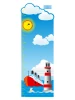 Height chart sticker 1144 - Graphic design featuring a ship on water, a lighthouse, sun, and clouds.