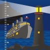 Growth chart sticker 1145 - Graphic design featuring a steamboat and lighthouse against a night sky backdrop.