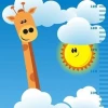 Height chart sticker 1146 - Graphic design featuring a giraffe in the clouds and a smiling sun.