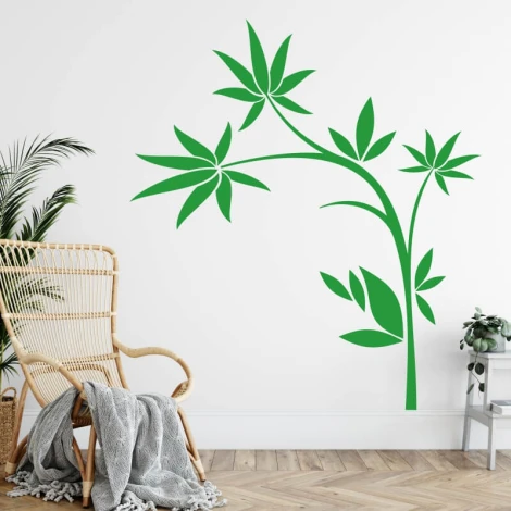 Japanese painting template 09 - Living room arrangement with light-colored walls, natural furniture, and greenery.