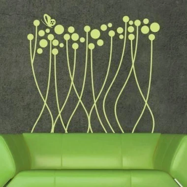 Butterfly grass painting template 1138 - Living room setup. Gray wall with a green sofa.