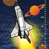 Height chart sticker 1147 - Graphic design featuring a rocket in space with planets and stars in the background.