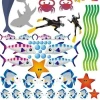 Ocean sticker set 1150 - Features fish, crabs, divers, and waves in a graphic design.