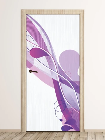 Abstract door wallpaper in shades of purple and pink, perfect for a modern interior.