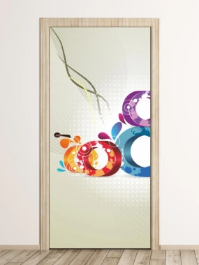 Abstract door wallpaper in vibrant colors, perfect for modern interiors, adding a lively touch.