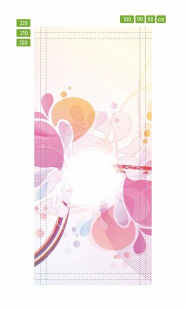 Abstract door wallpaper in pastel shades of pink and purple, perfect for a modern interior.