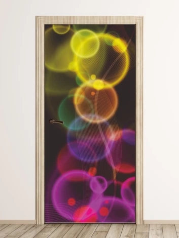 Abstract door wallpaper with colorful bubbles, perfect for modern interiors, adding a vibrant touch.