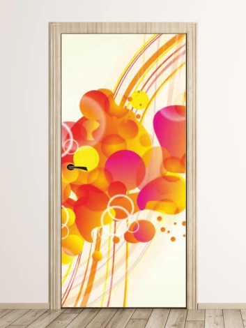 Abstract door wallpaper in warm shades of pink and orange, perfect for a modern interior.