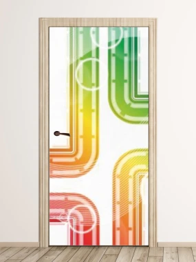 Abstract door wallpaper with colorful, dynamic patterns, perfect for a modern interior.
