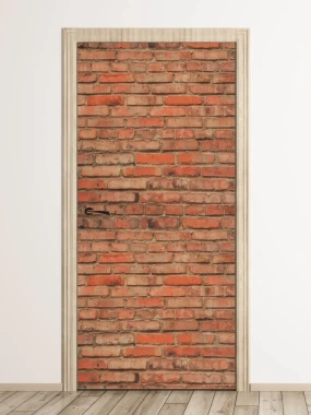Brick wall door wallpaper 06 - Graphic design featuring red and brown bricks with visible mortar joints.