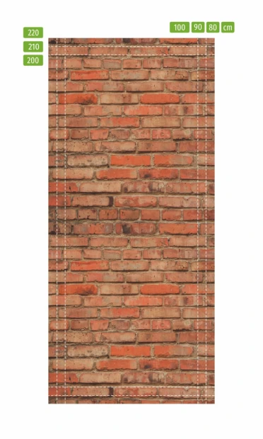Brick wall door wallpaper - Graphic design featuring bricks in shades of brown and red.
