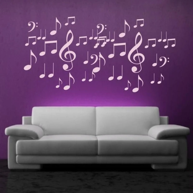 Stylish music note sticker 1609 in pastel shades, perfect for a modern living room, adding a musical touch.